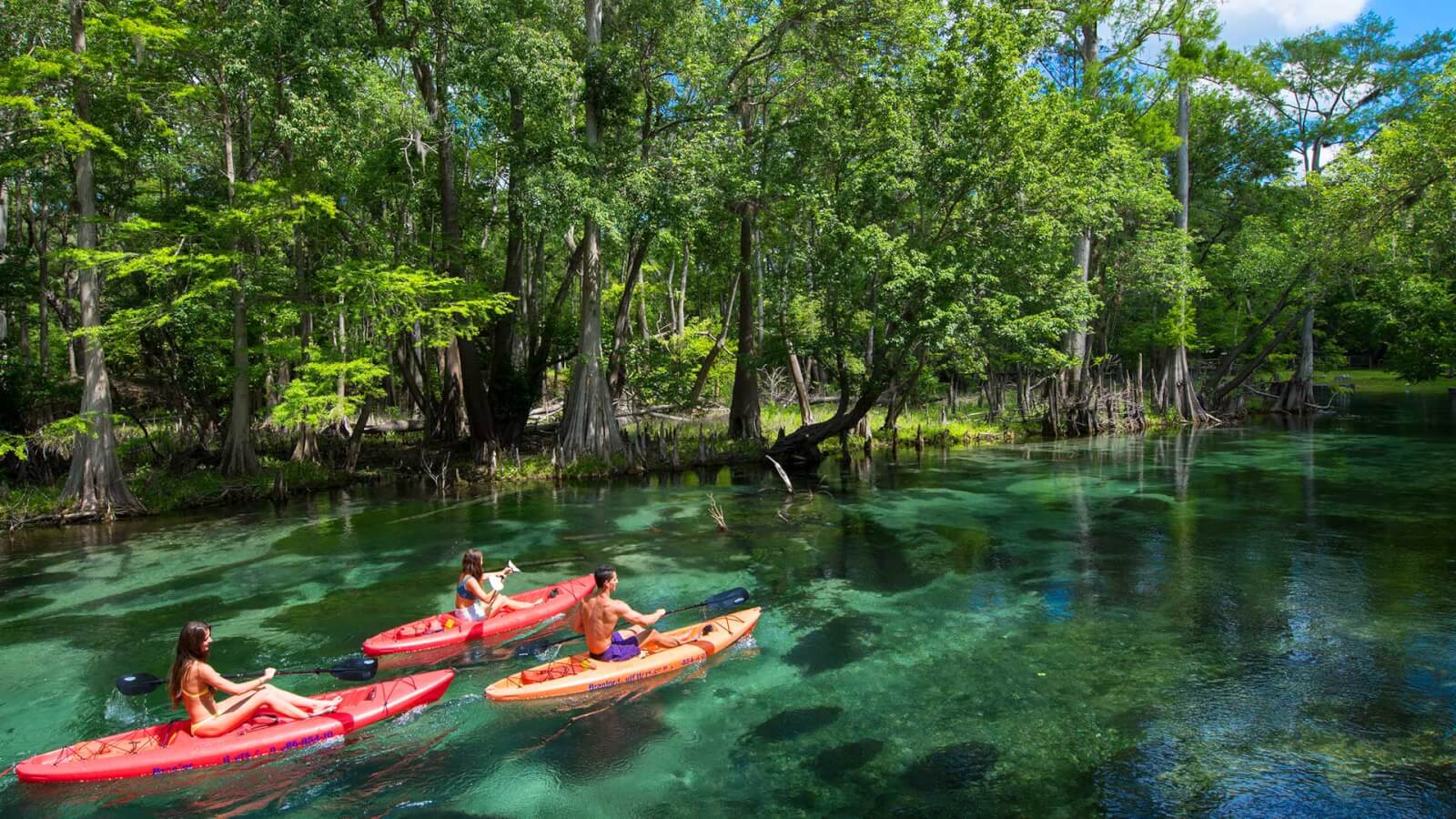 friends kayaking at the springs